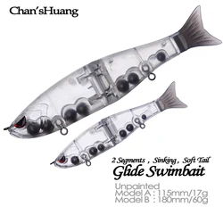 Chan’sHuang 5PCS Unpainted Blanks Bait Sinking Rattles Lipless Glide Swimbait Soft Tail Artificial DIY Handmade Fishing Lure