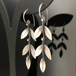 Ethnic Style Silver Color Metal Leaf Earrings for Women Girls New Vintage Handmade Statement Hook Earring Party Jewelry Gifts