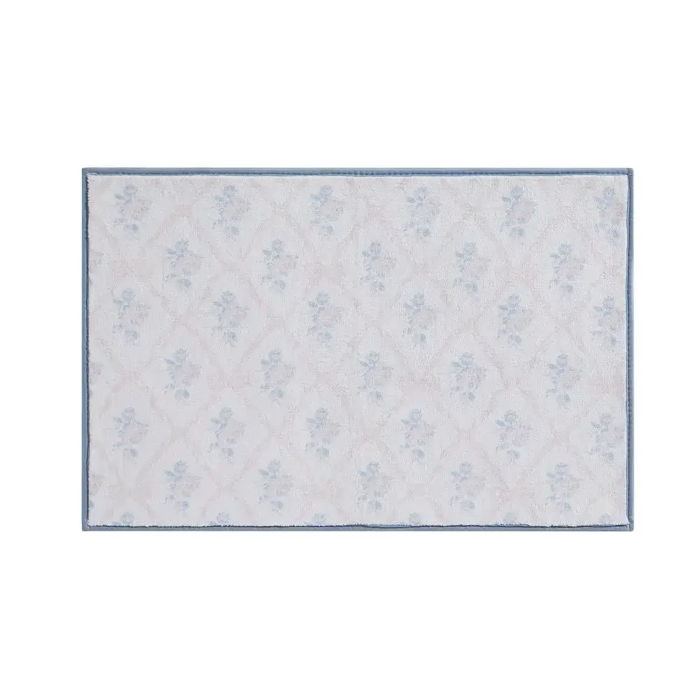 Bright White Floral Microfiber Bath Rug 20x30 Pink Blue Bow Pattern