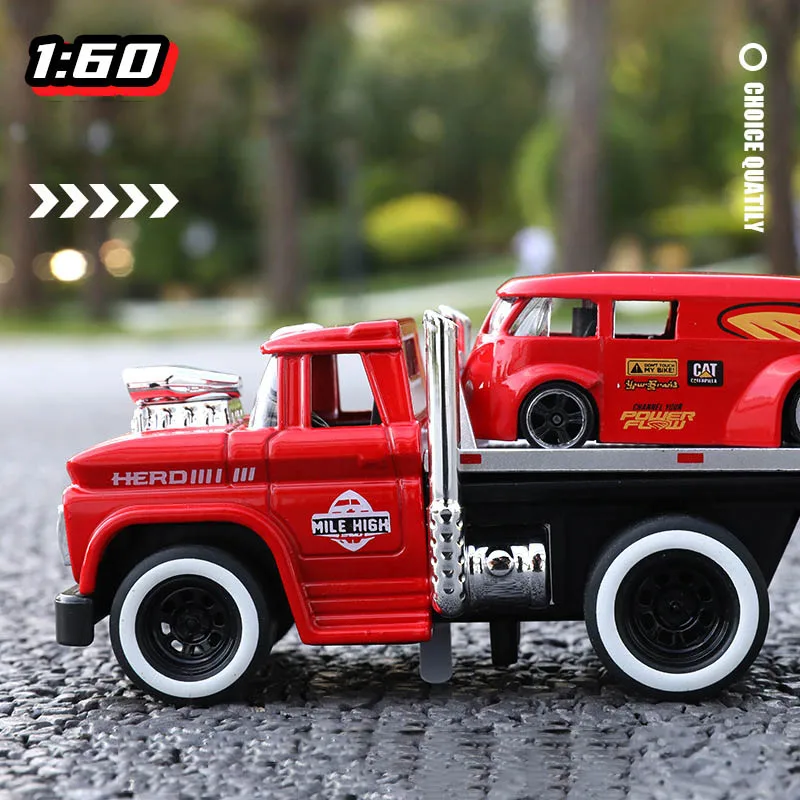 Remorque musculaire rétro américaine 1:60, jouet de Simulation, voiture de Transport pour enfants garçons, modèle de voiture en alliage créatif, voiture moulée sous pression