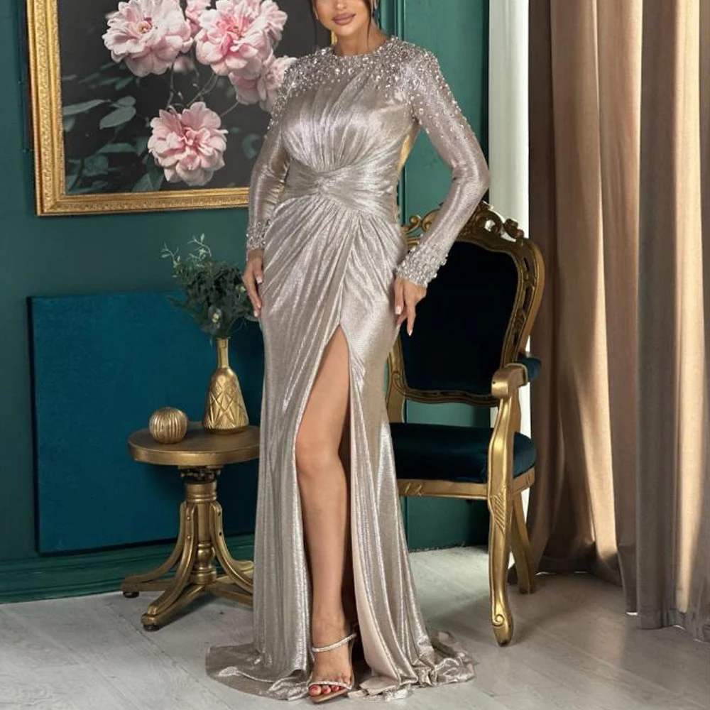 Customized Glitter Evening Dress with Split
