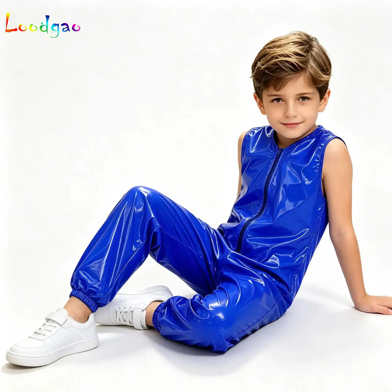 Kids Waterproof Adaptive Diaper Cover Jumpsuit Leakproof Special Needs Clothing Sleeveless Elastic Leg Opening Glossy Rompers