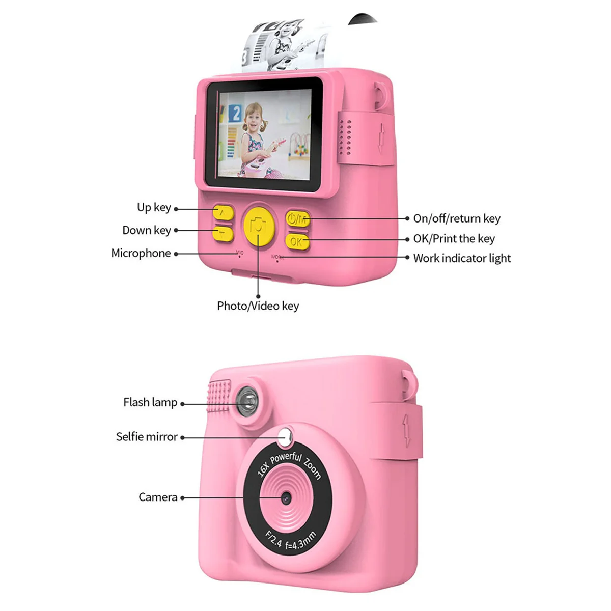 

Baby-Kids Instant Print Camera , Selfie Digital Camera with 1080P Videos, Portable Travel Camera Toy for Boys