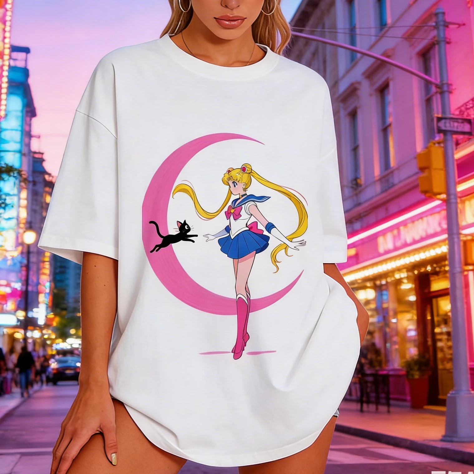 2026 Neues Niedliches Sailor Moon Luna Katzen-Print T-Shirt, Unisex Casual Tee für Männer Frauen Kinder Familie Passende Kurzarm-Tops Streetwear