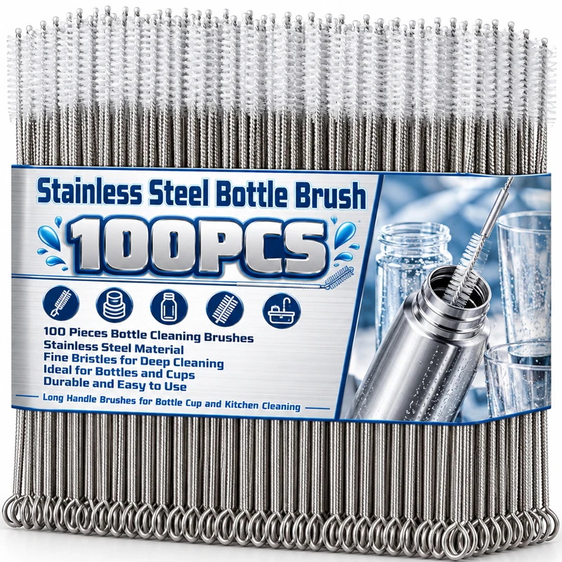 100/5pcs Drinking Straw Cleaning Brushes Kit Stainless Steel Long Handle Cleaner Brushes for Baby Cup Bottles Straws Clean Tools
