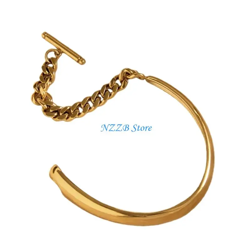 

T21F Unconventional Spliced OT Clasp Bracelet Comfortable Stainless Steel Wristband