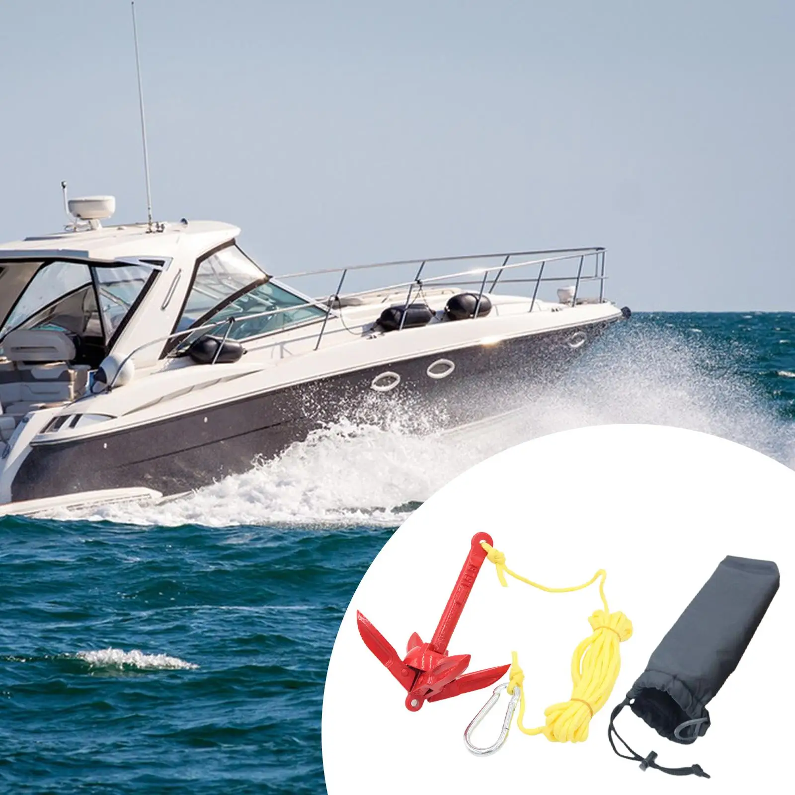 Carbon Steel Folding Boat Anchor Kit with Rope and Hooks for Inflatable Kayak Fishing Boat Marine Use view 4