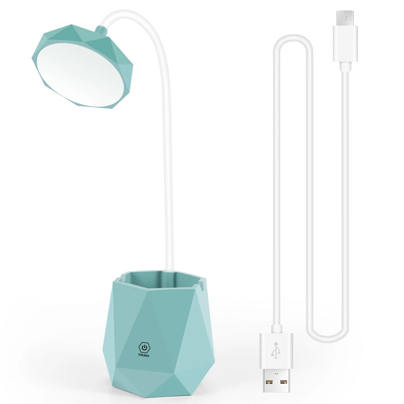 LED Table Lamp, Eye-Caring Light Press Control 3 Level Dimmer USB Portable Charging Port With Pencil Holder For Office