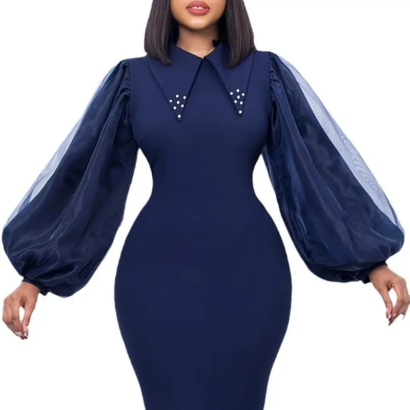 Damska spódnica plus size z kołnierzykiem, dopasowana do ciała, długa, asymetryczny dół, mieszanka poliestru, Ciwalk