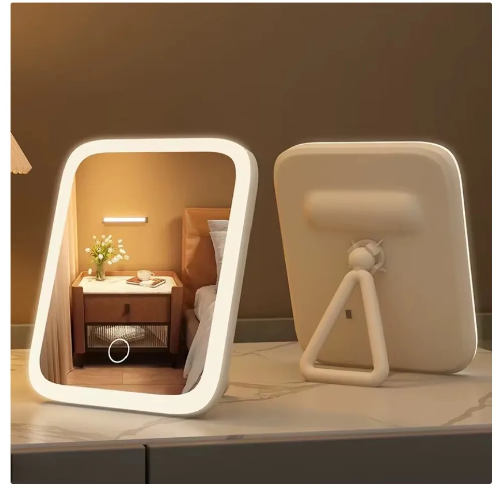 

Зеркало для макияжа с белой подсветкой – 360 ° Поворотный механизм, 3-цветное бесступенчатое затемнение, сенсорное управление