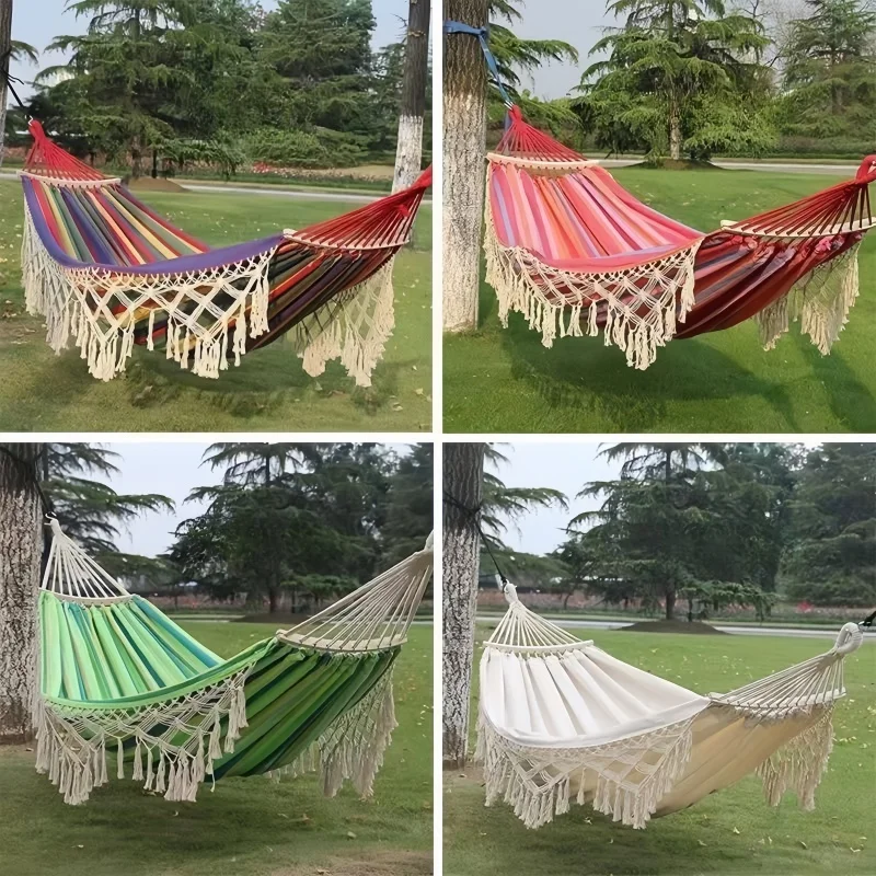 1PC Outdoor Camping High Load Bearing Hammock Tassel Canvas Garden Swing Chair Hanging Bed Foldable Out/Indoor Hanging Hammock