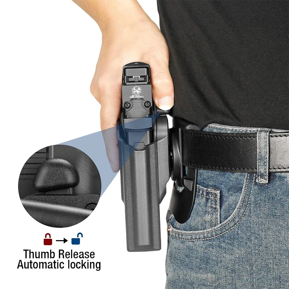 For G17/G31 (Gen1-5),G19/G23/G32/G44(Gen3-5),G19X/G22/G45 Holster,Polymer Thumb Release OWB Paddle Bag Tactical Tools Right hand