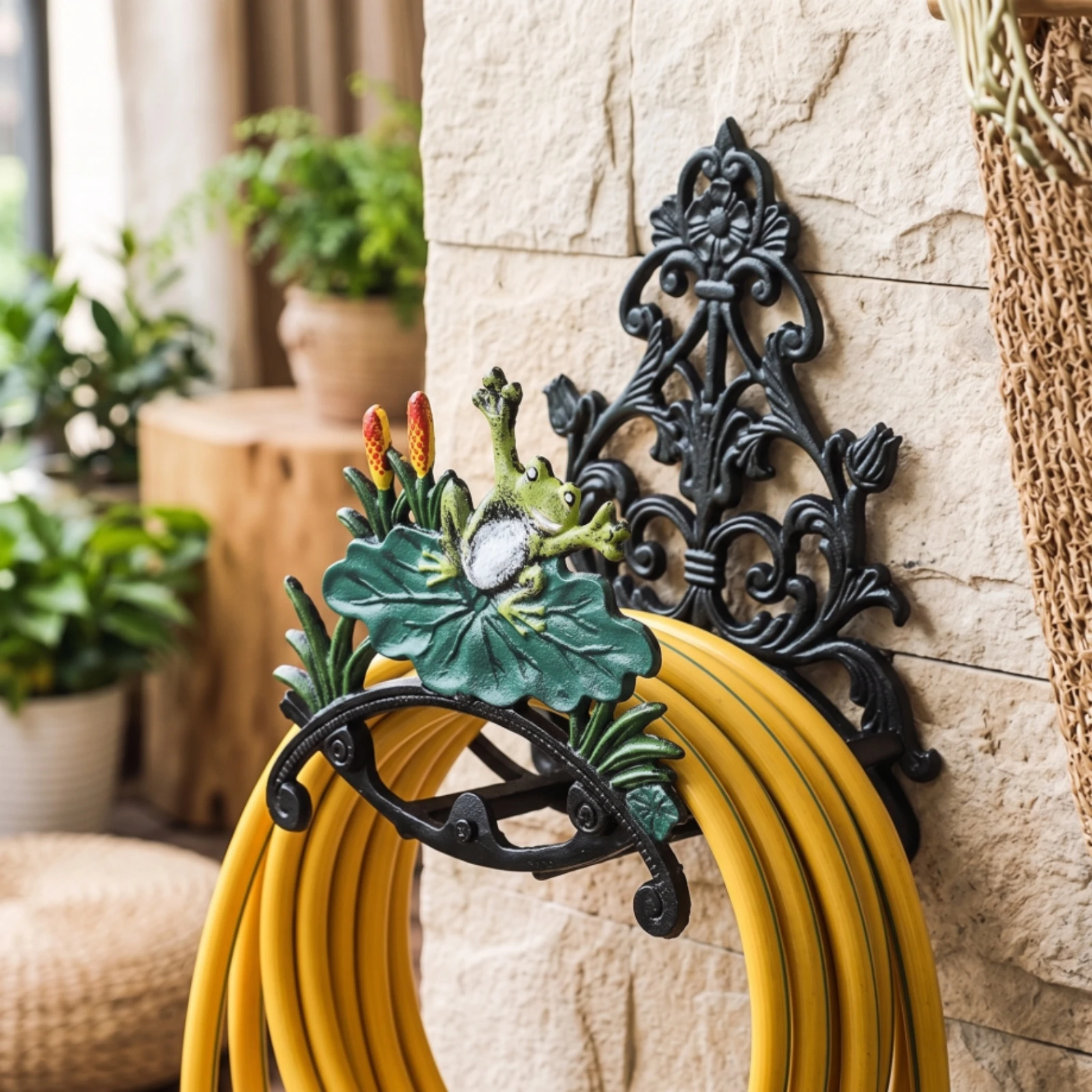 Decorative Hose Rack Vintage-Inspired Decorative Hose Holder Long-Lasting Heavy-Duty for Gardeners, Yard, Patio