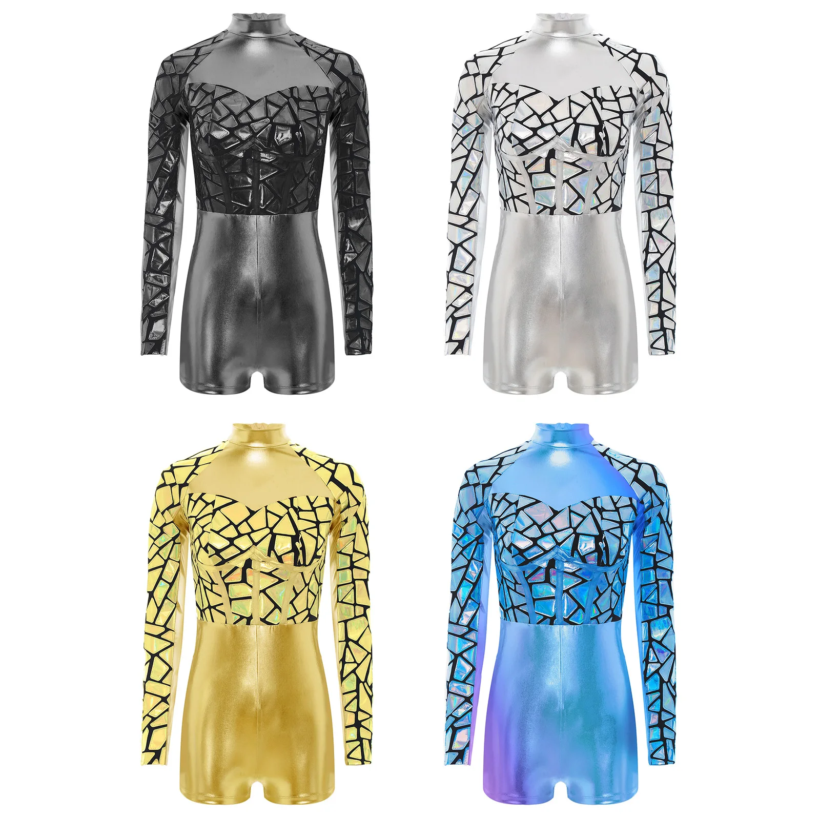 Mono de Cosplay de astronauta alienígena y galaxia para Halloween, moda femenina, manga larga, decoración de espejo metálico, mono de baile para fiesta y Club