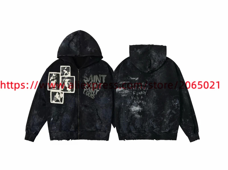 2024fw Saint SSSAINT LOUIS Hooded Men Women Best Quality Character Portrait Letter Printing Pullovers Hooded