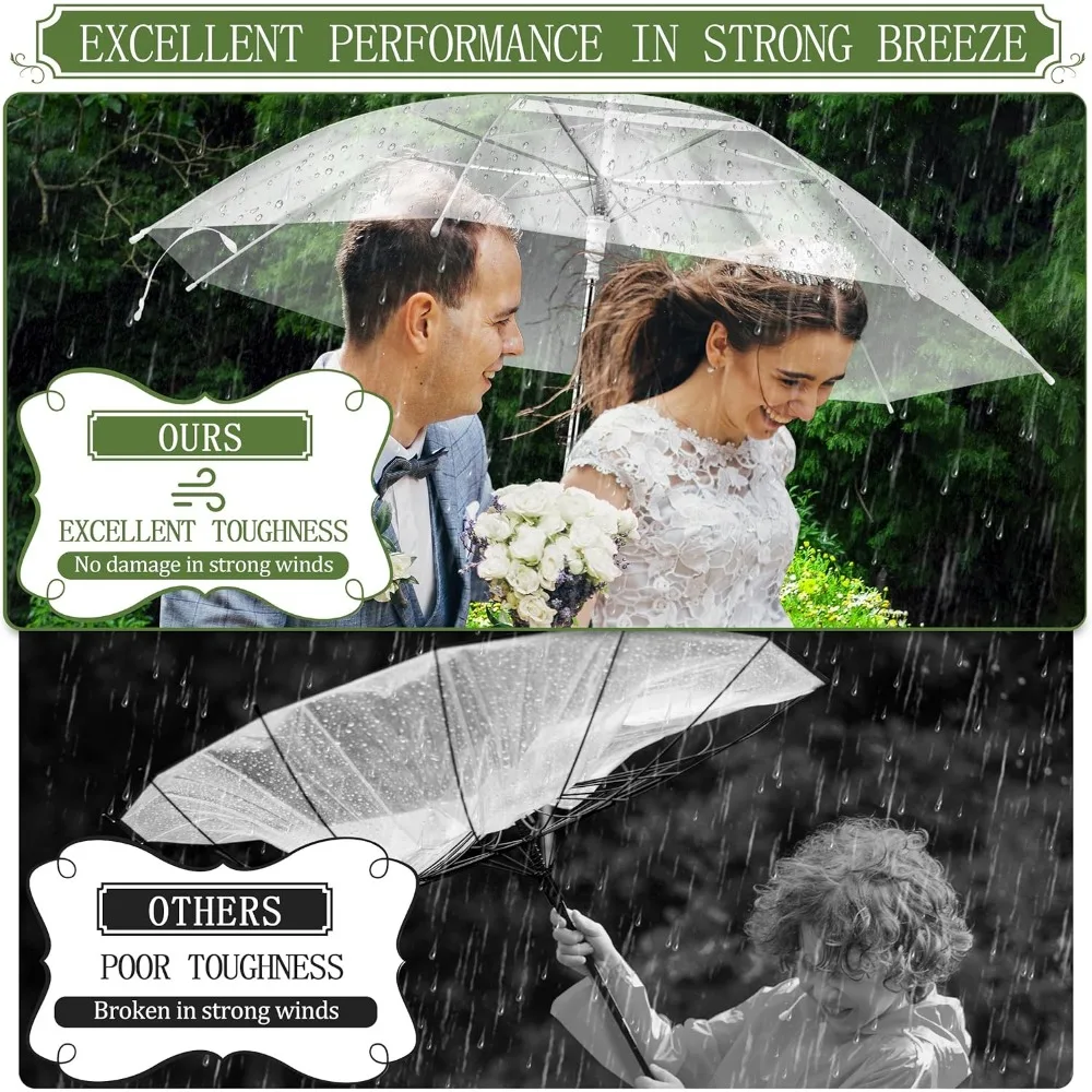 مظلات مطر شفافة عالية الوضوح - متينة وسهلة الاستخدام، مظلات زفاف كبيرة وواضحة للمناسبات الخارجية
