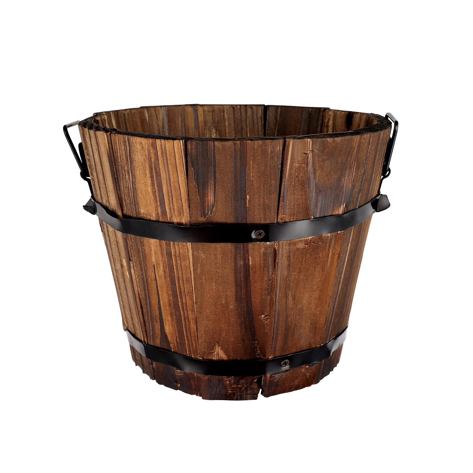 Brown Planter Home Decoration Vintage Clay Flowerpot Alternative Wooden Round Barrel Flat Mouth