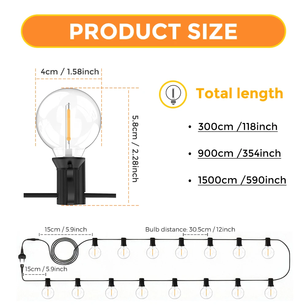 30M/15M/9M G40 LED Globe Lichtslingers Buiten met EU Plug, heldere Plastic Waterdichte Lampen Voor Party Garden Garland Lamp