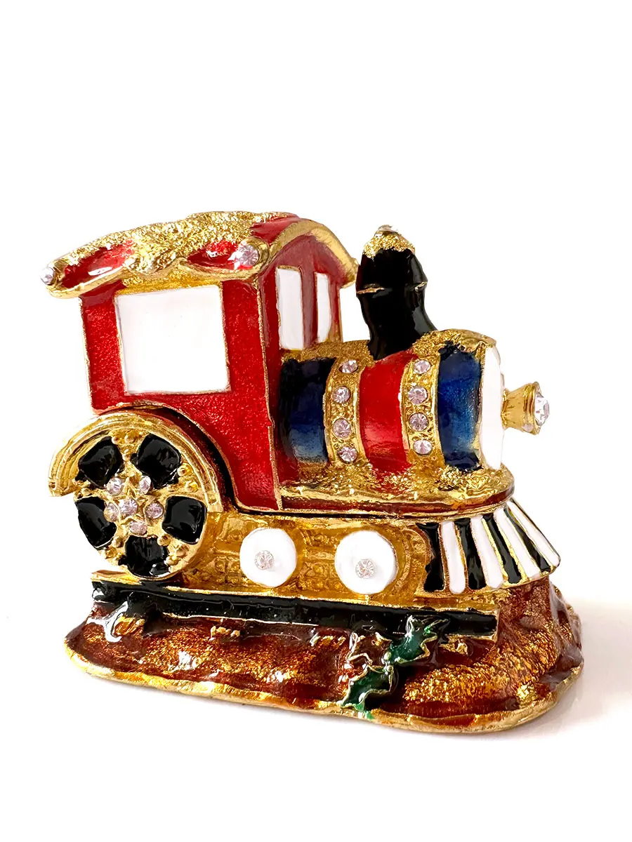 Bejeweled Christmas Train Trinket Box Hand Painted Collectiable Figurines Gifts Decor Jewelry Storage Box with Crystals Ornament