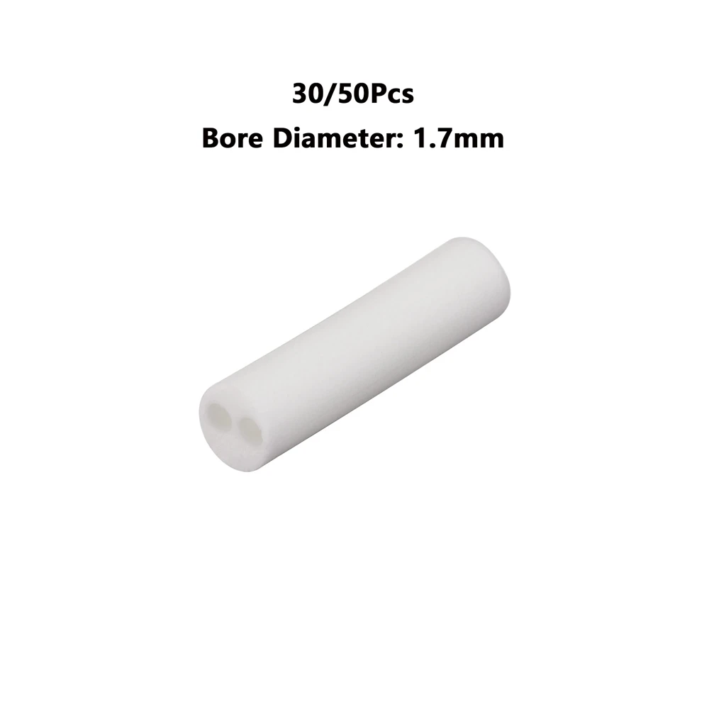 

50Pcs 1.7mm Dia Ceramic Tube Double Bore High-Temperature Resistant Porcelain Tube Insulating Pipe for Electronic Wire Bundle