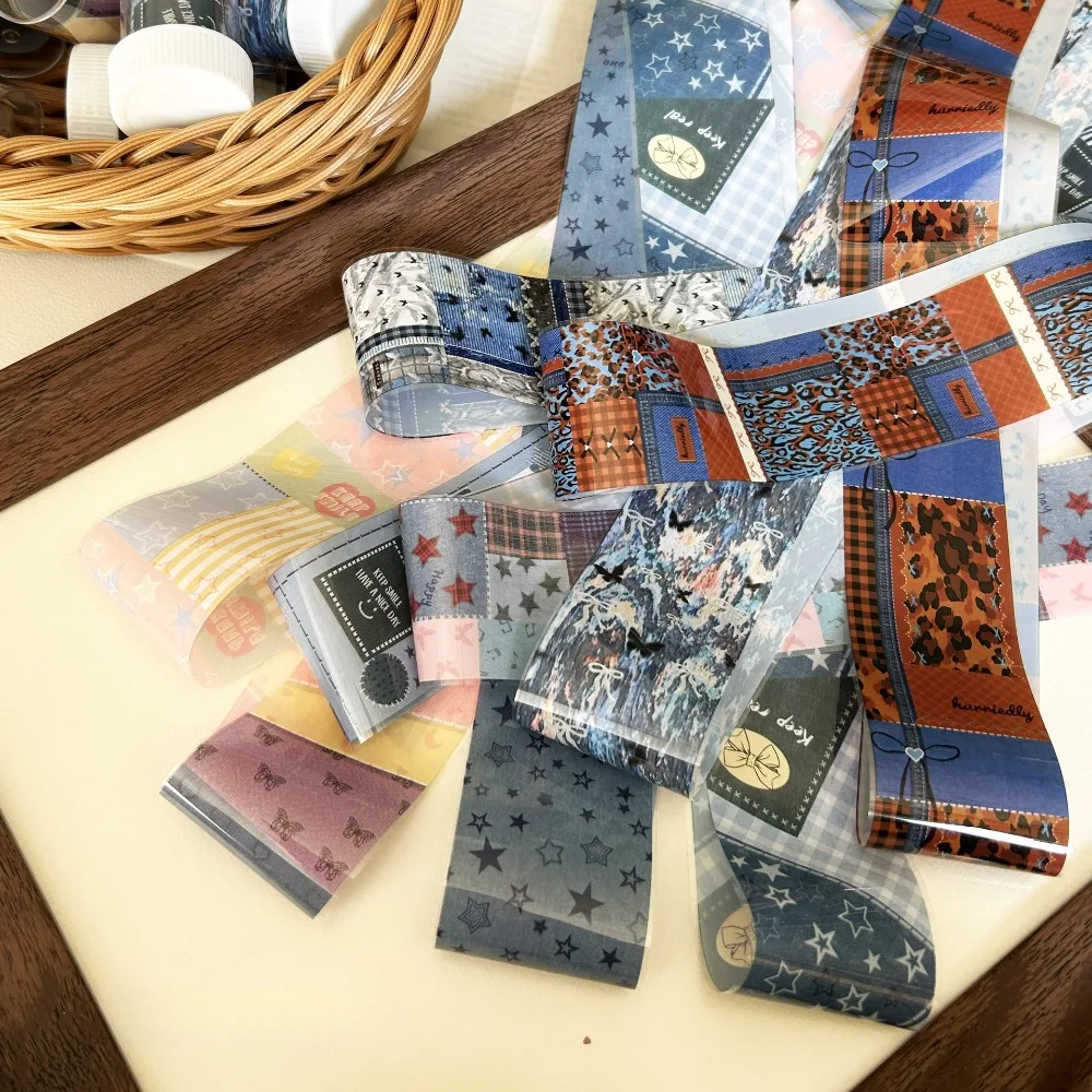 Ins style nail art transfer paper, denim splicing leopard print graffiti, wearing nail art stickers and accessories
