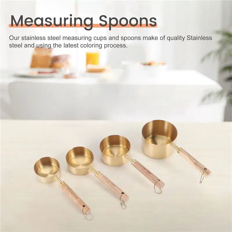 ABSE-8 Piece Measuring Cups Set And Measuring Spoons, With Fragrant Wood Handles-Complete Set Of Measure Cups And Spoons