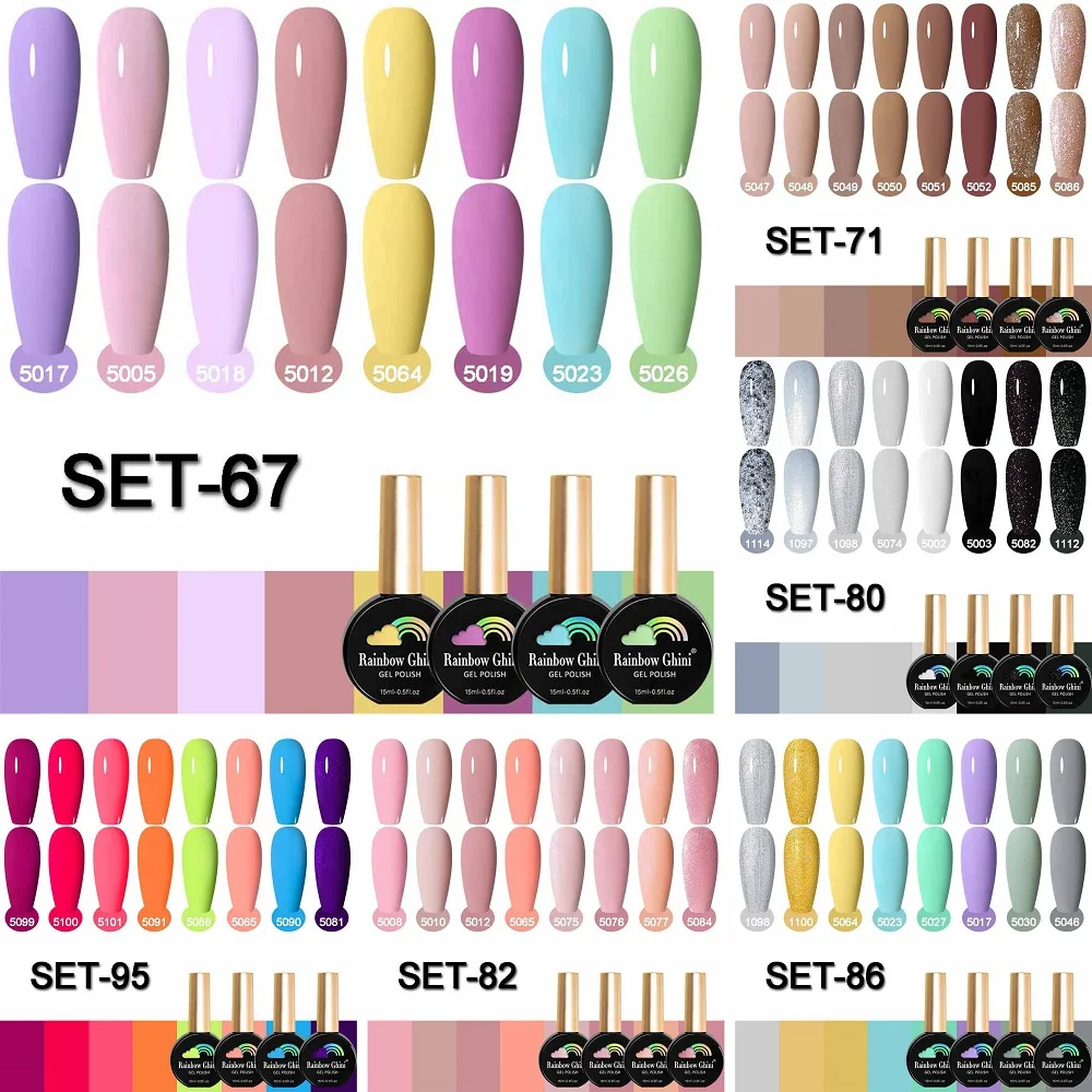 

Rainbow Ghini 15ML 8Pcs/Set Macaron Color Series UV Gel Nail Polish Set Nude Semipermanent Nail Supplies For Professionals Gel
