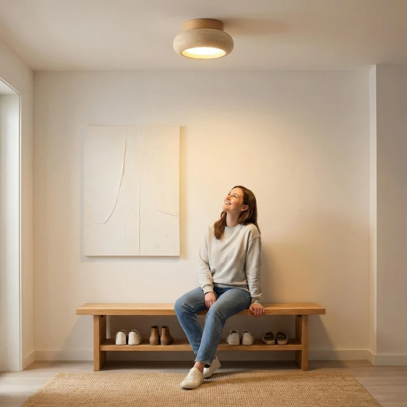 Simple Yellow Cave Stone Ceiling Light for Hallways Corridors Bedrooms Modern Minimalist Indoor Travertine LED Lighting Fixture