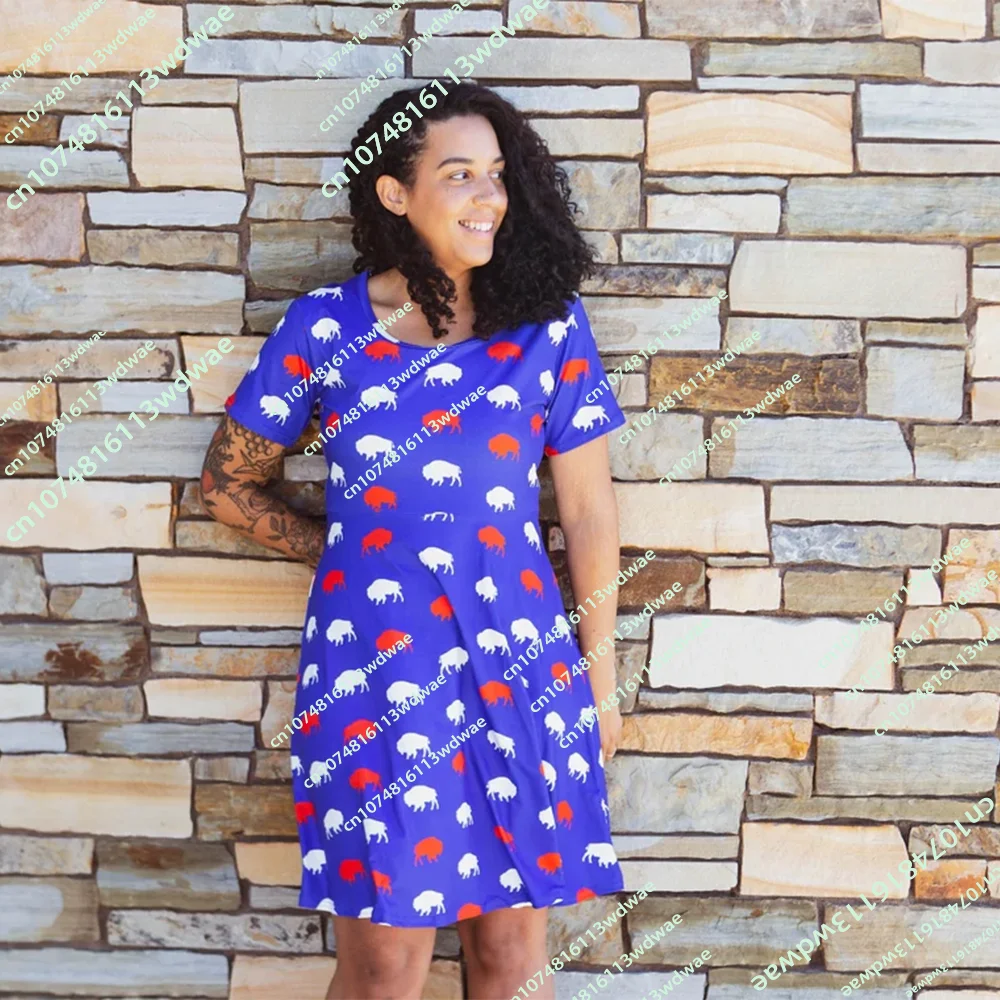 Womens Red and Blue Buffalo Dress Summer Fashion Dress up Girl's Gift Leisure Vacation Streetwear Trend Mother Comfort Dress