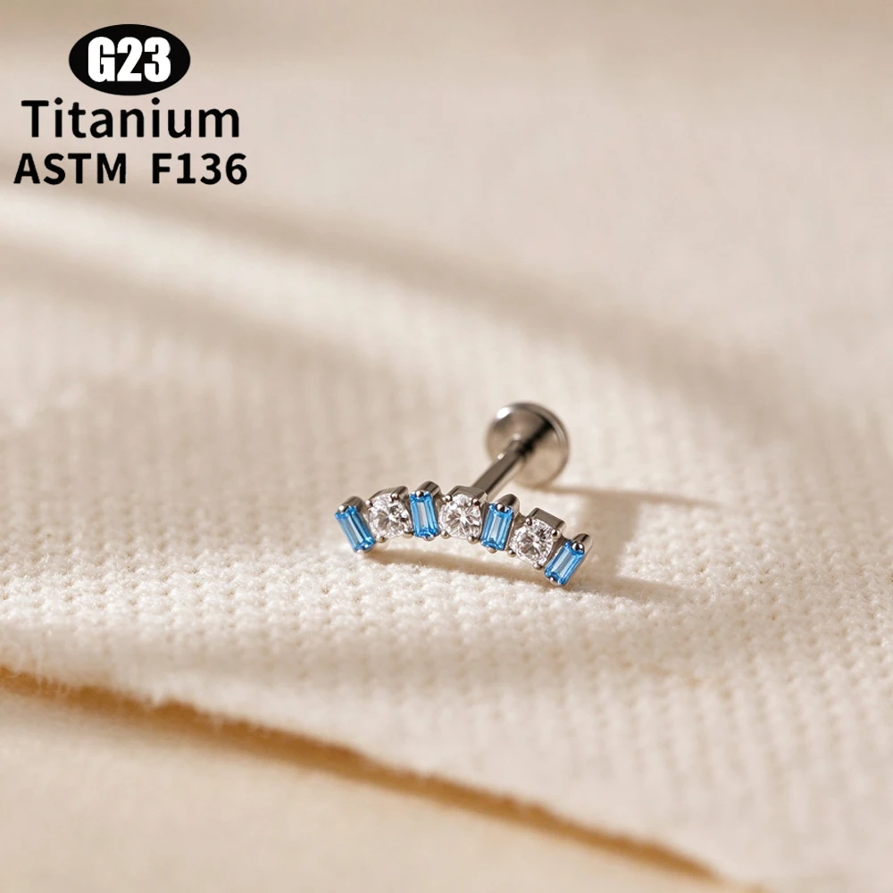 ASTM F136 Titanium Cloud Ladder Heart CZ Cartilage Earring 16G Flat Back Stud Tragus Earlobe Conch Helix Piercing Body Jewelry