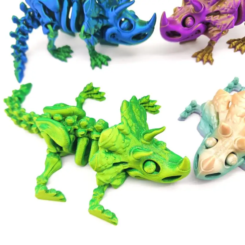 Flexible Articulated Triceratops 3D Printed Figure Realistic Dinosaur Skeleton Action Model Desktop Decor Gift for Collection