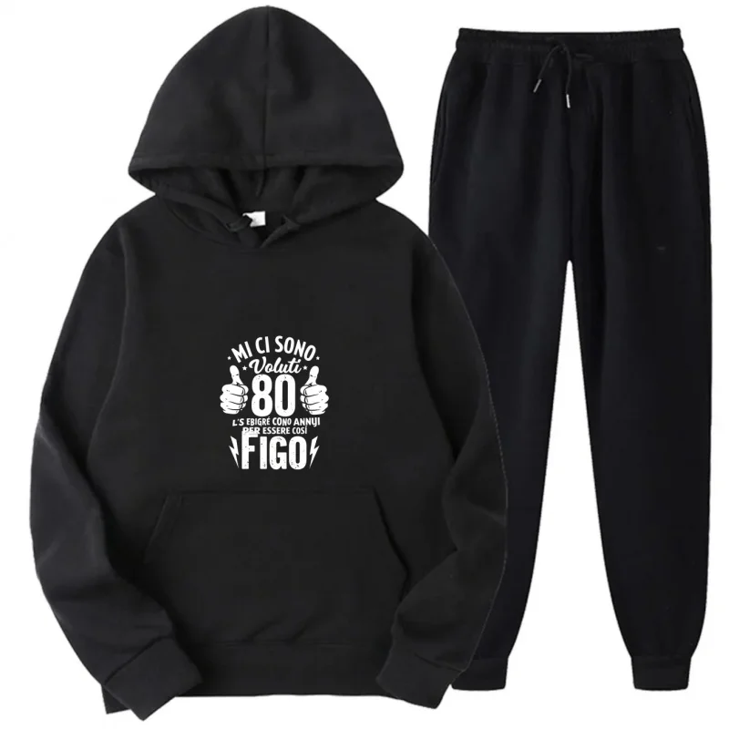 Picture 3: Gray Hoodie Set Printed Pattern And Text 80 Years Old Figo