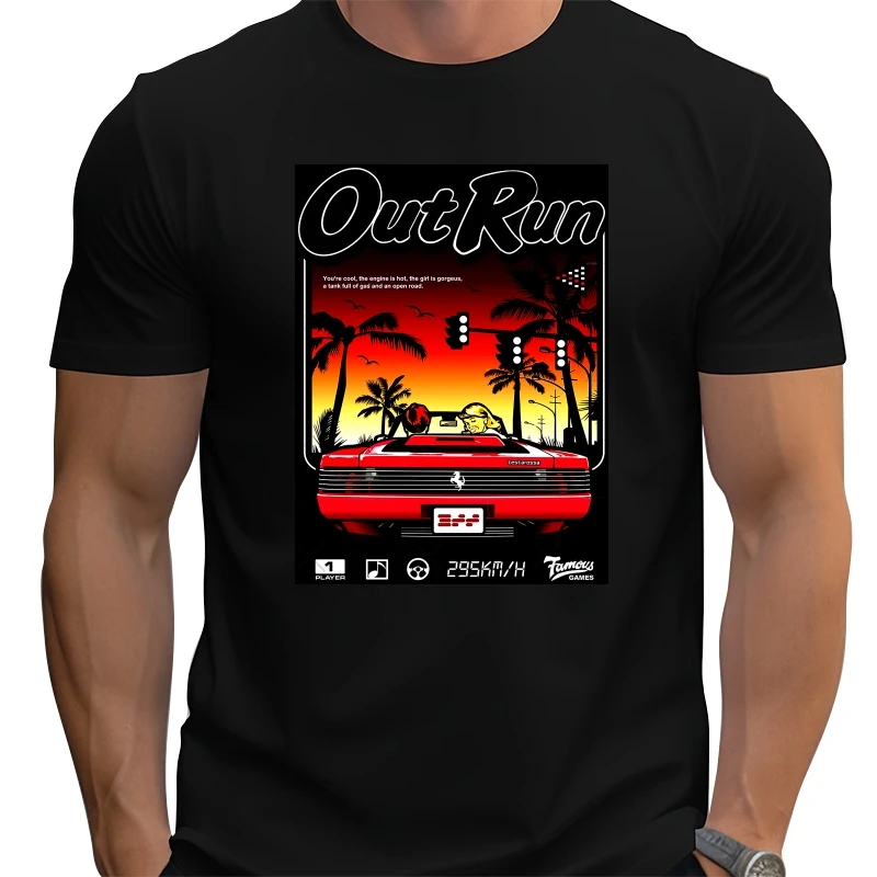 

Винтажный топ для бега, футболка Camisas Hombre, хлопковые японские аркадные футболки Old School, мужские футболки для видеоигр Outrun, топ Camisas