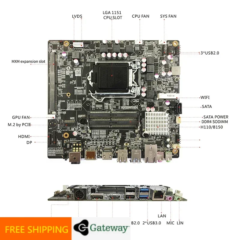 

A+Embedded MXM Industrial Motherboard H110 LGA1151 Socket Support Skylake Kabylake CPU DP + HD-MI