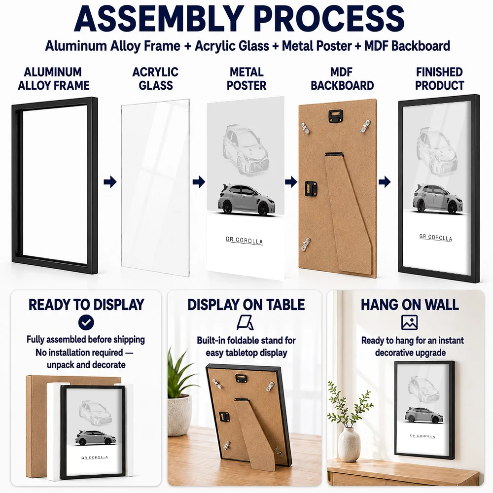GR Corolla Car Metal Poster With Aluminum Alloy Frame Personalized Photo Minimalist Engineering Style Wall Art For Living Room