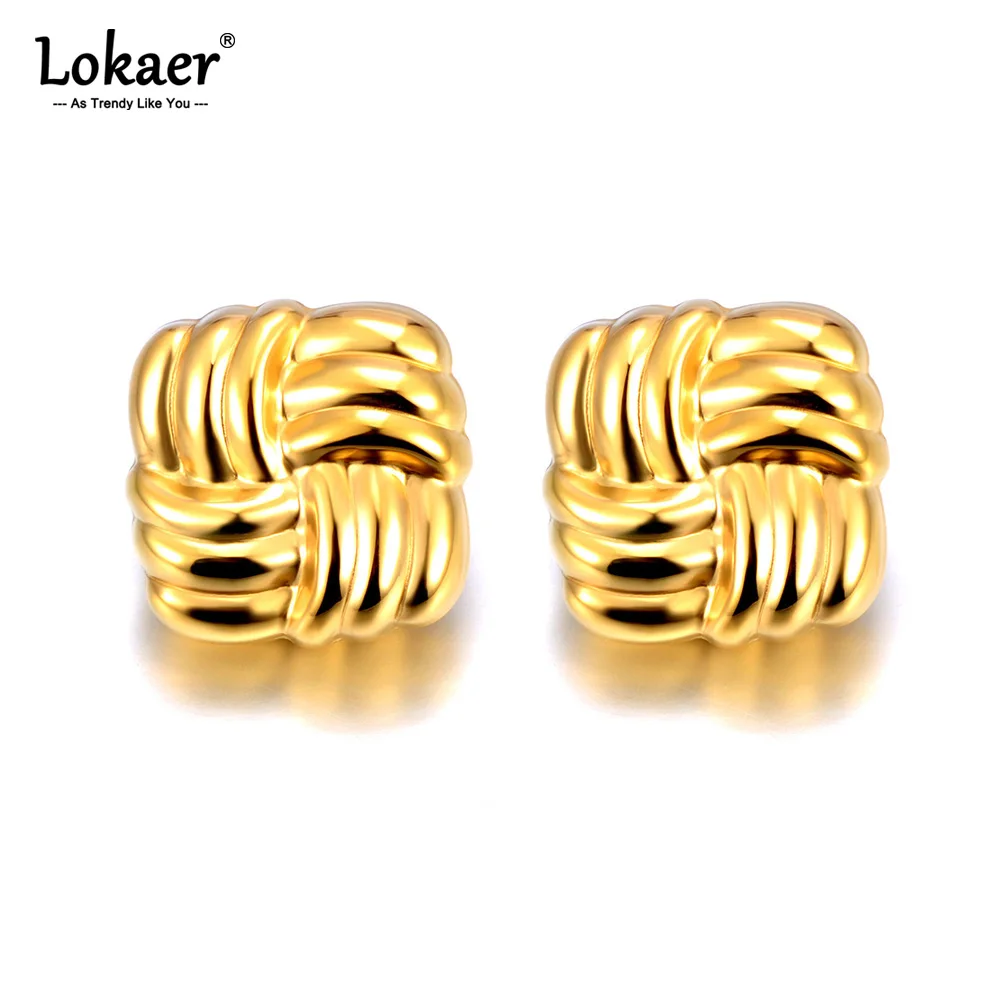 Lokaer Trendy Stainless Steel Geometric Square Earrings For Women Real Gold Plated Anti Allergic Ear Jewelry Accessories E24010