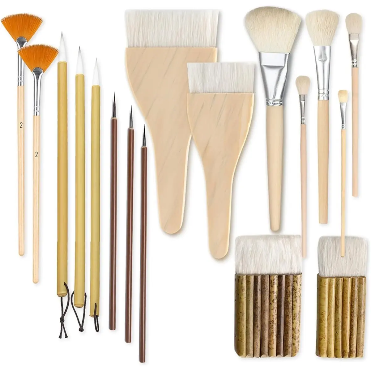 【New User-Coupon!】17-Piece Pottery Glaze & Ceramic Painting Brush Set, Wooden Brushes for Pottery Glazing, Clay Art, Watercolor