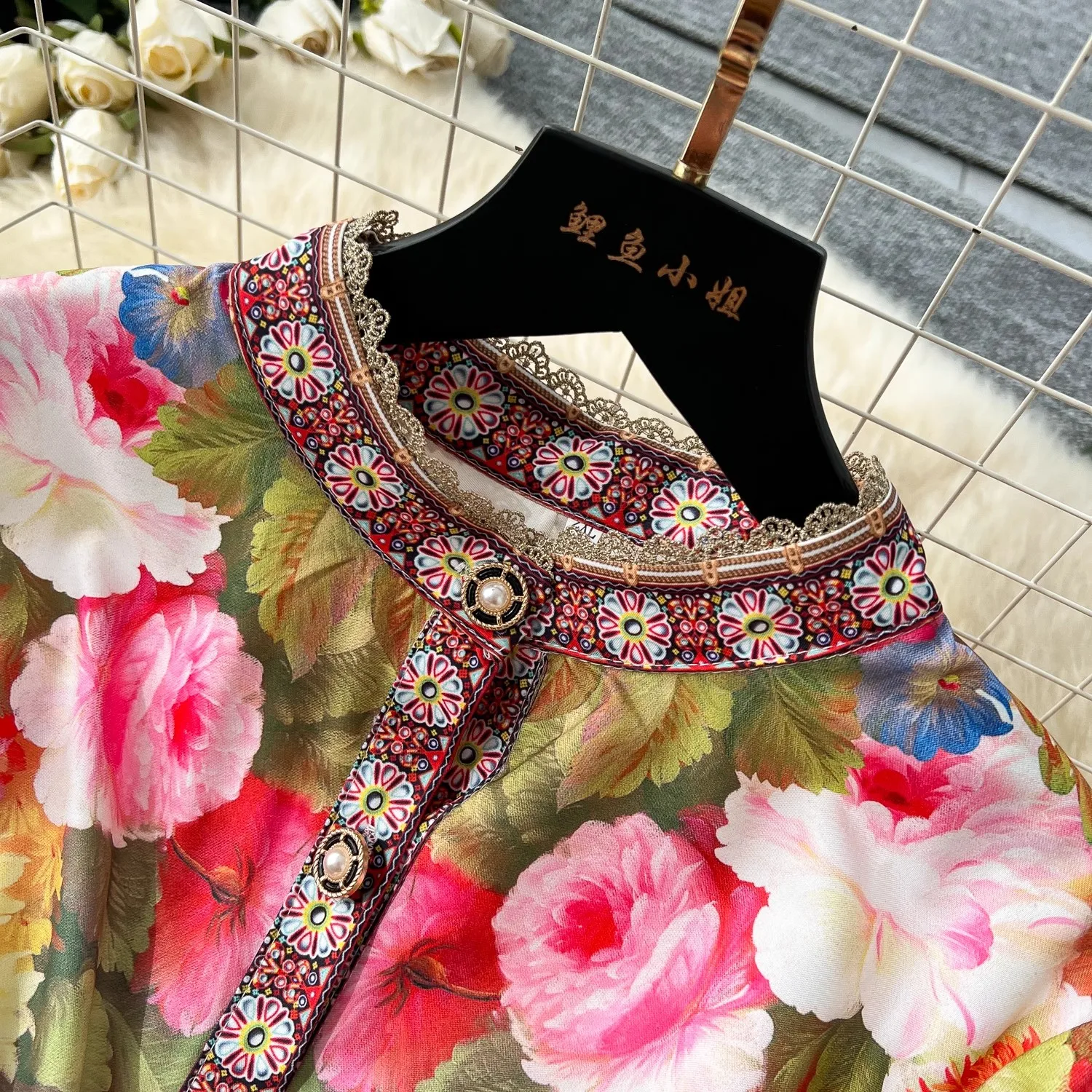 Férias de verão flor robe vestido feminino renda emenda manga longa alargamento único breasted cinto floral impressão maxi vestidos roupas
