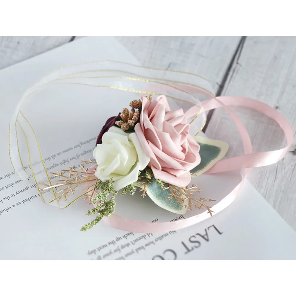 結婚式のリストコサージュリボン男性ブートニア結婚花花嫁新郎ブートニアと女性コサージュロマンチックな装飾