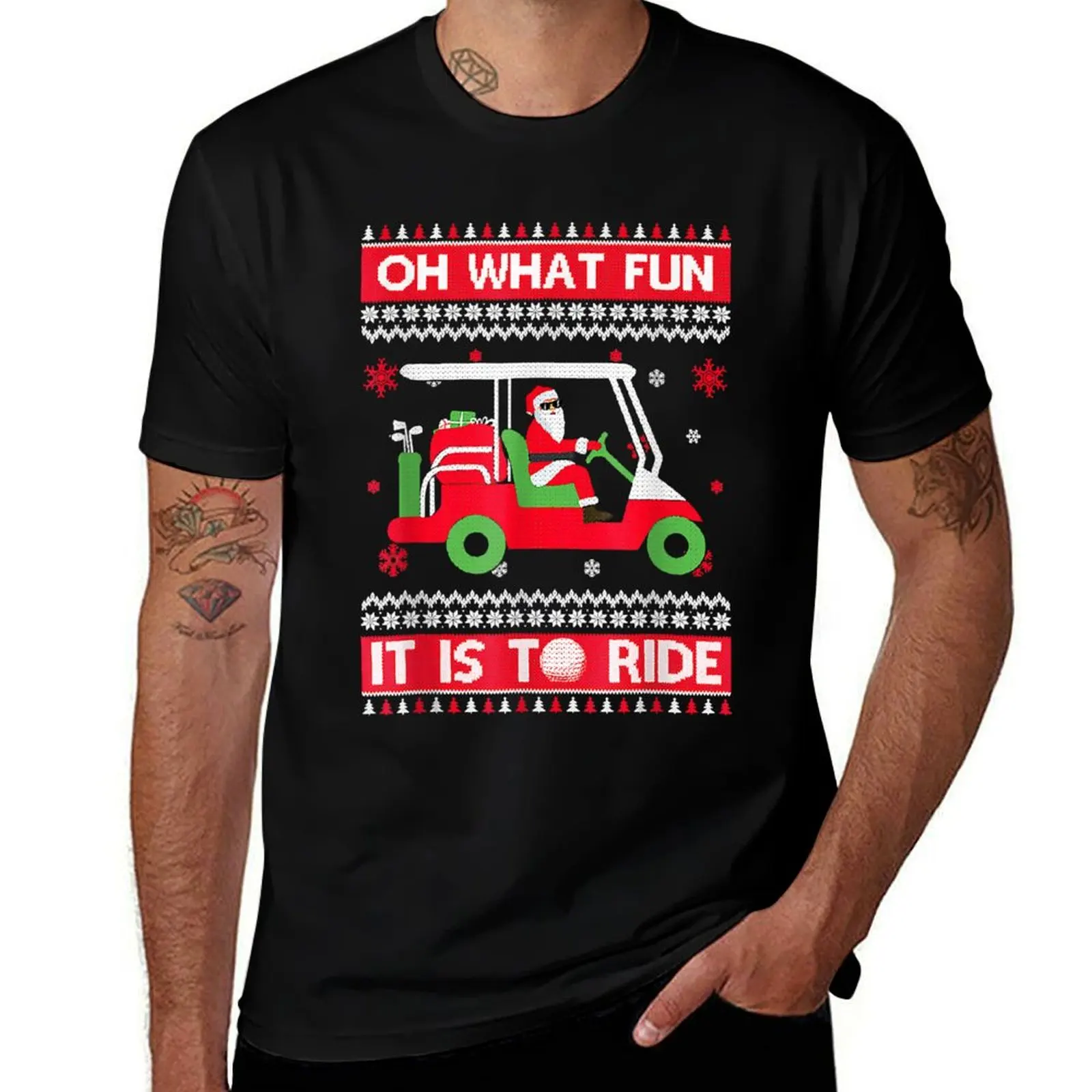 

Oh What Fun It Is To Ride Golf Cart Christmas Golfing Golfer T-Shirt Sun Block Outdoor T-Shirt