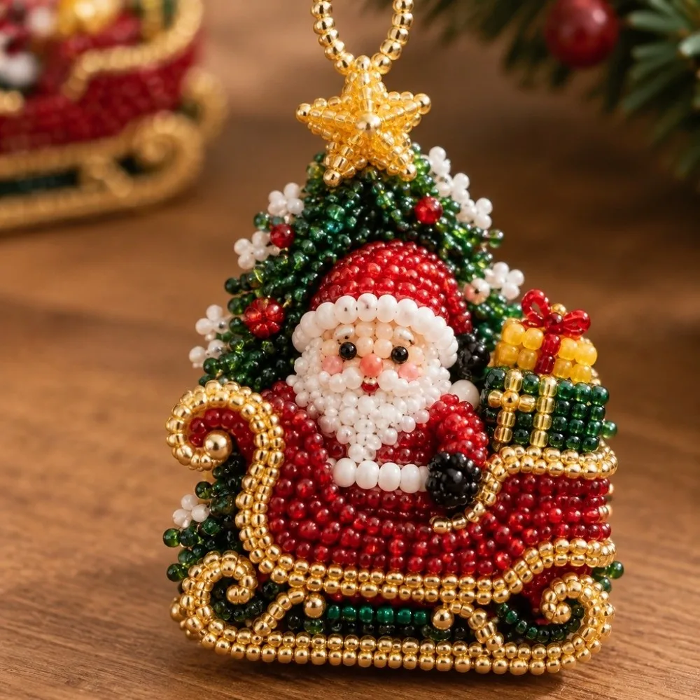 4pcs Christmas Theme 3D Animal Bead Kit Bead Craft Mini Size Bead Crafting Set Snowflakes Santa Claus Bead Weaving Kit