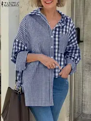 ZANZEA 2025 Fashion Women Shirt Autumn Long Sleeve Lapel Blouse Button Down Blusas Patchwork Holiday Shirts Femme OL Work Tops