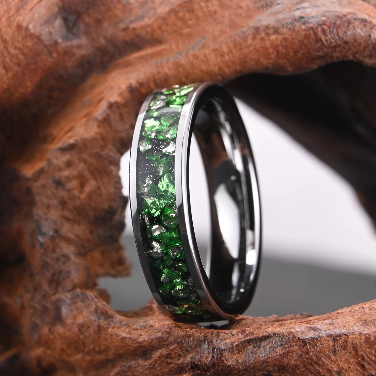 6MM Grüner Kristall-Wolframring für Herren, Anillos Bague Homme, Verlobungsring, Modeschmuck, Eheringe, Verlobungsringe – Detail 9