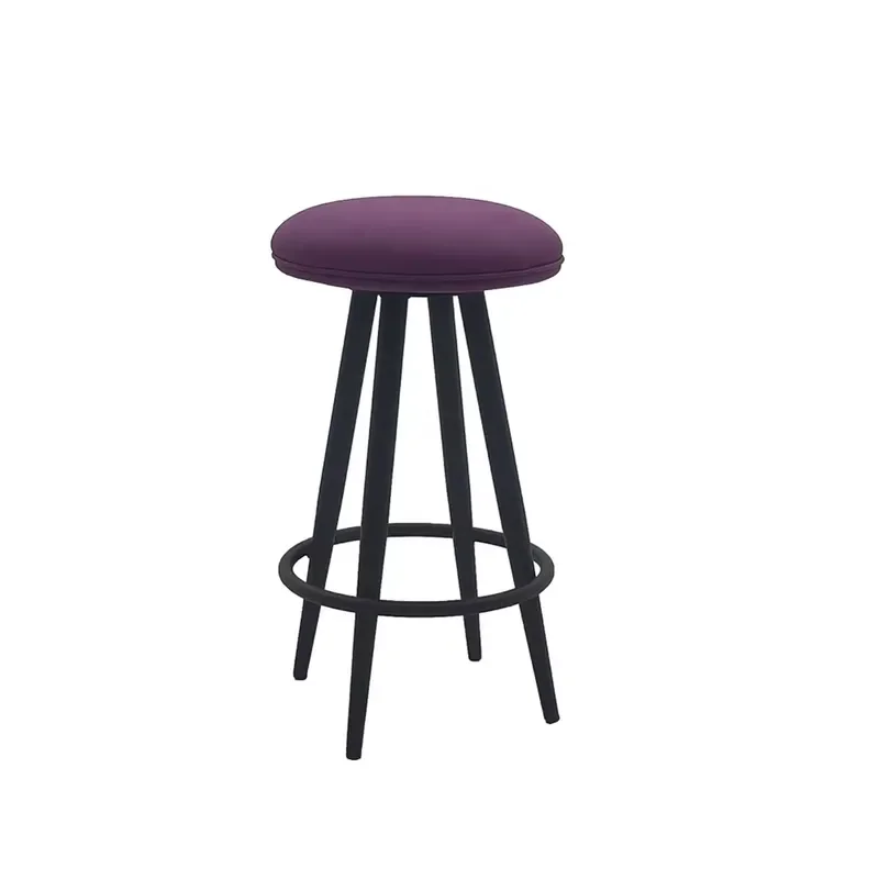 Modern Round Bar Stool PU Leather Seat Metal Base High Chair for Cafe Restaurant Kitchen Counter Dining Home Furniture Decor