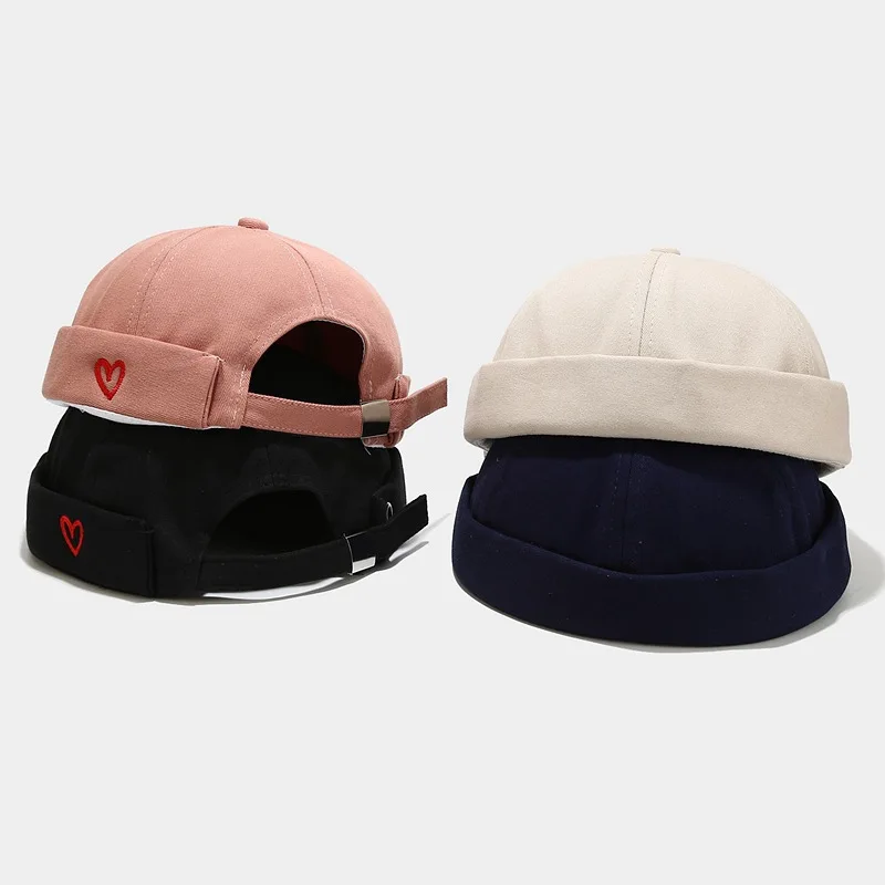 Unisex Retro Brimless Eaves Heart-Shaped Embroidery Personality Trend Fashionable Artistic Street Style Temperament Landlord Hat