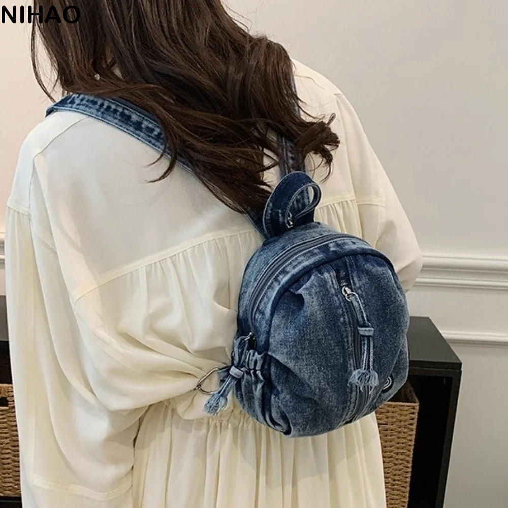 New Soft Denim Denim Backpack Lightweight Vintage Washed Crossbody Bag Versatile Multi Purpose Travel Mini Purse Casual Wear
