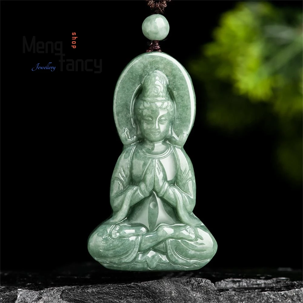 

Natural A-goods Jadeite Bean Seed Three-dimensional Goddess of Mercy Jade Pendant Exquisite Amulet Best Selling Fashion Jewelry