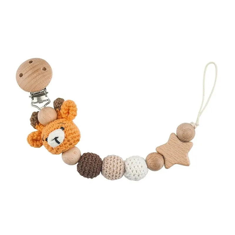 Klips do smoczka dla niemowląt szydełkowy łańcuszek do smoczka dla dzieci klej do ząbkowania Diy Cartoon zwierząt łańcuszek do smoczka dowód wózek wisiorek — zdjęcie 2