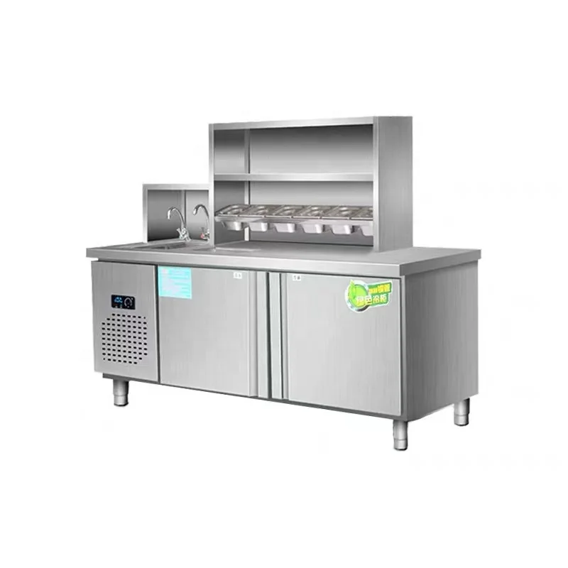 Commercial 220V Compressor Refrigerator Water Bar Table for Milk Tea Beverage Shop Machine Bubble Tea Counter-for Coffee Shops