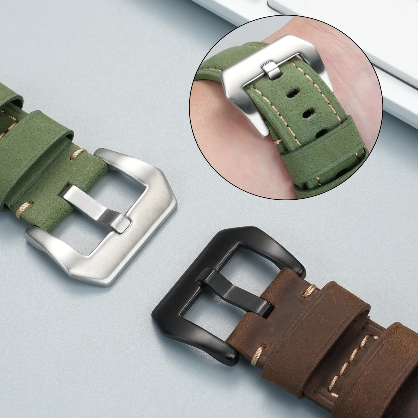 أكبر المعصم تطول حزام الرجال الرجعية جلد البقر 22 مللي متر 24 مللي متر الدهون الأيدي الرجال أطول خمر متجمد حزام ساعة التكيف مع أي ساعة